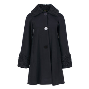 Wool Button Coat with Cuff and Collar Detail