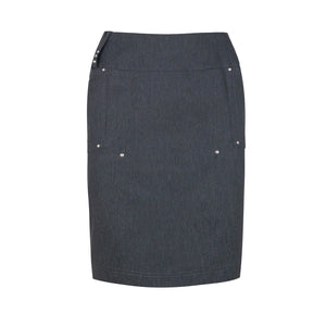 Dark Grey Denim Style Pencil Skirt with Rhinestone Detail