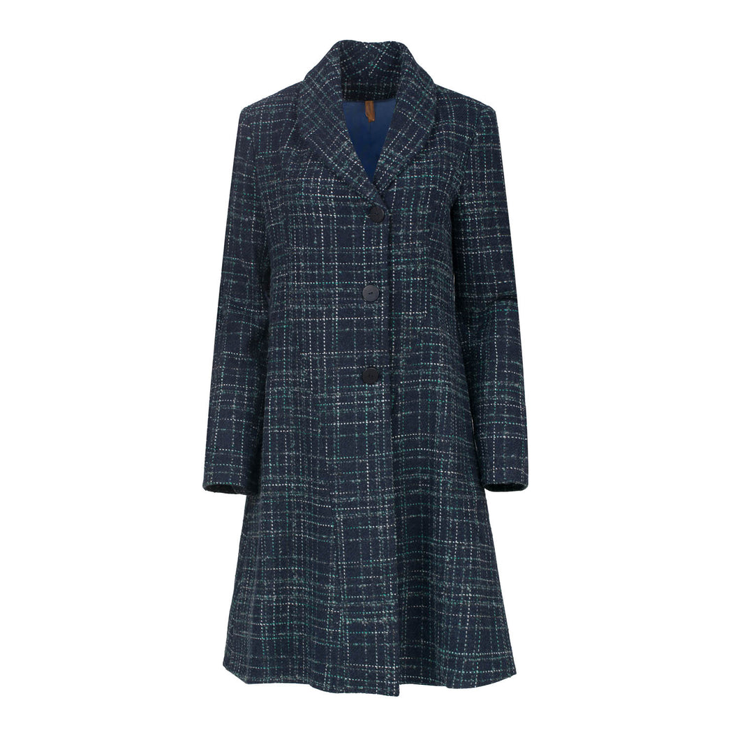 Knee Length Check Wool Coat with Lining
