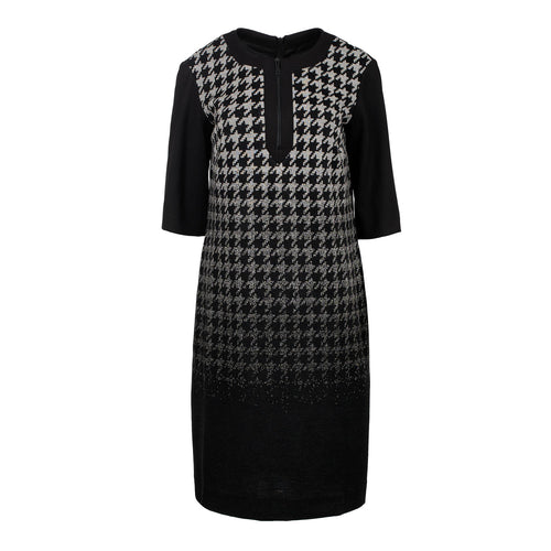 Midi Knit Jacquard Ombré Dogtooth Print Dress