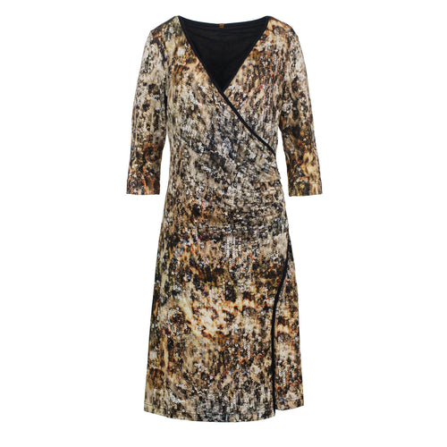 Print Jersey Faux Wrap Dress Brown