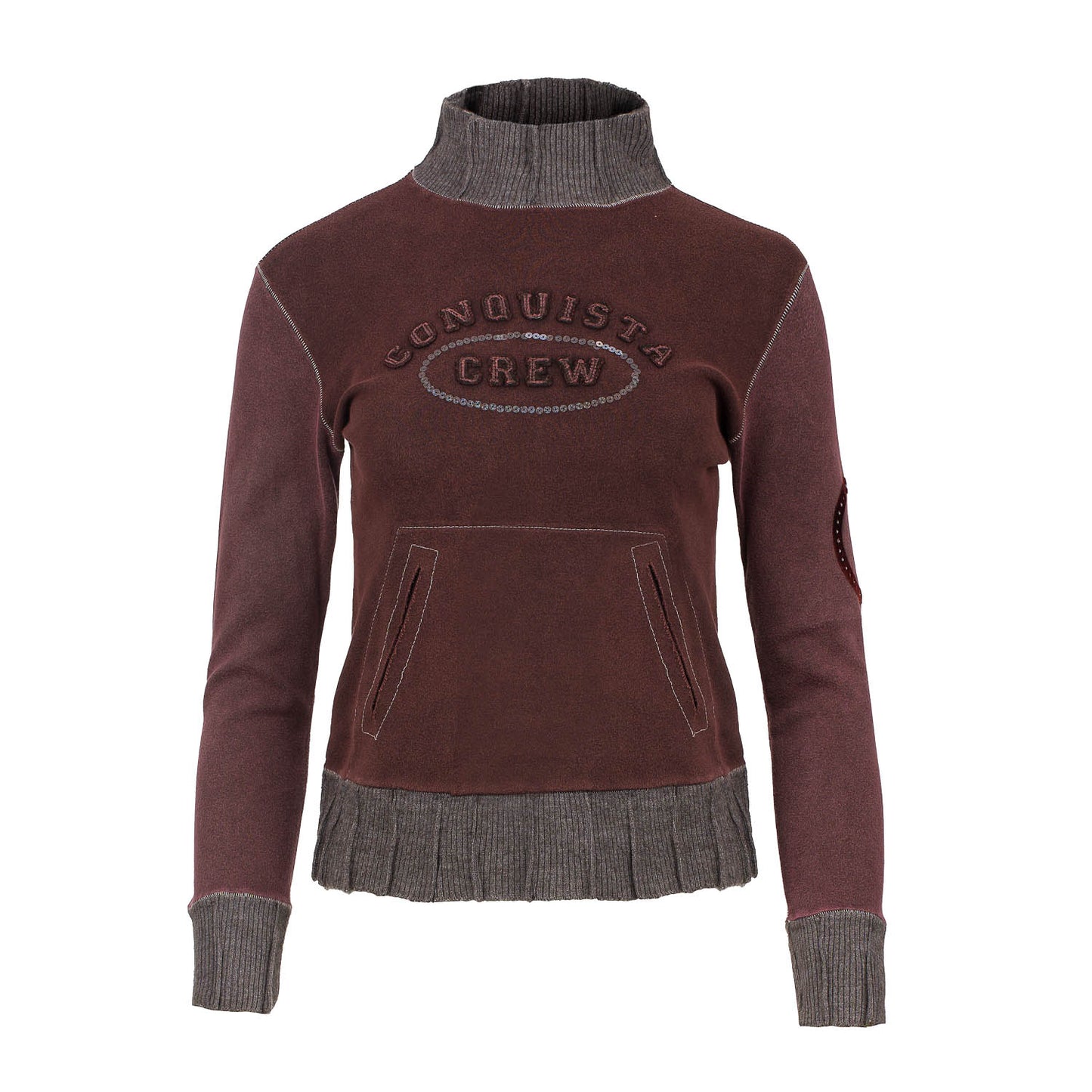 Brown Long Sleeve Top with Embroidery Detail
