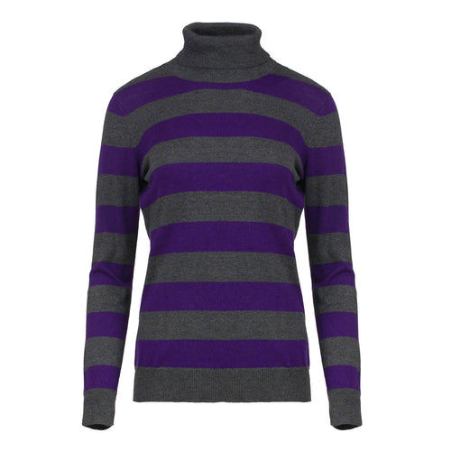 Fitted Long Sleeve Striped Knit Polo Neck Jumper