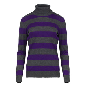 Fitted Long Sleeve Striped Knit Polo Neck Jumper