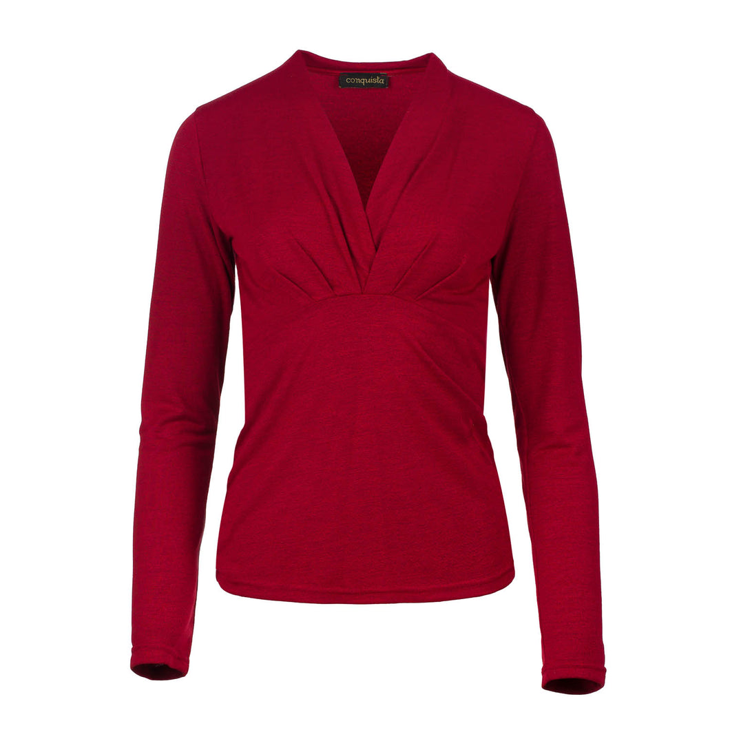Red Mélange Long Sleeve Faux Wrap Jersey Top