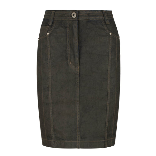 Khaki Denim Style Fitted Skirt with Stitching Detail