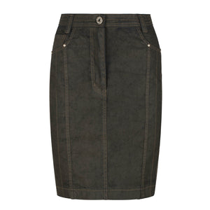 Khaki Denim Style Fitted Skirt with Stitching Detail