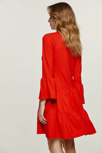 Red Jersey Tiered Dress