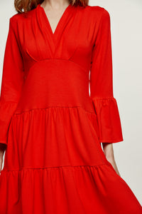 Red Jersey Tiered Dress