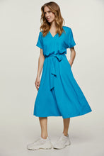 Load image into Gallery viewer, Turquoise Jersey Belted Midi Dress