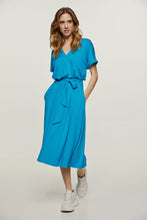 Load image into Gallery viewer, Turquoise Jersey Belted Midi Dress