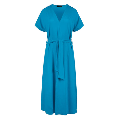 Turquoise Jersey Belted Midi Dress