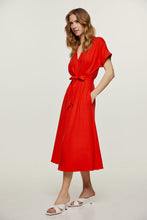 Load image into Gallery viewer, Red Belted Midi Dress