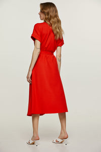 Red Belted Midi Dress