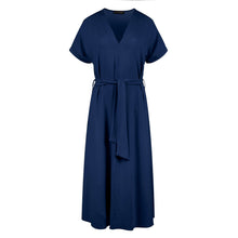 Load image into Gallery viewer, Blue Jersey Belted Midi Dress