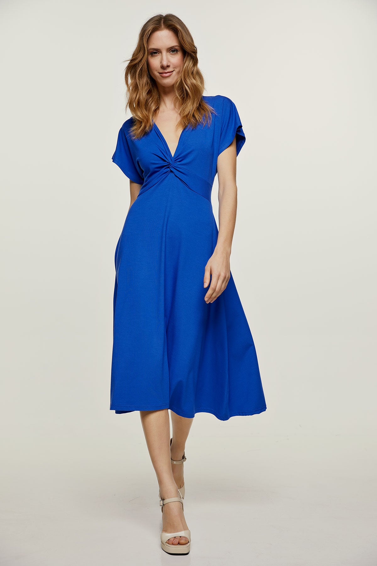 knee length dresses for ladies Royal Blue Knot Detail Midi Dress – Conquista