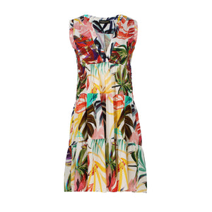 Ecru Leaf Print Sleeveless Dress