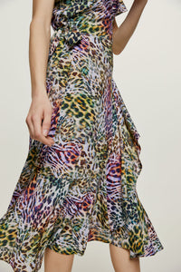 Animal Print Ruffle Detail Wrap Dress