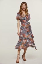 Load image into Gallery viewer, Orange Animal Print Ruffle Detail Wrap Dress