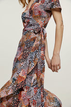 Load image into Gallery viewer, Orange Animal Print Ruffle Detail Wrap Dress