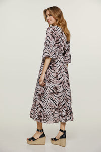 Print Ruffle Detail Midi Dress