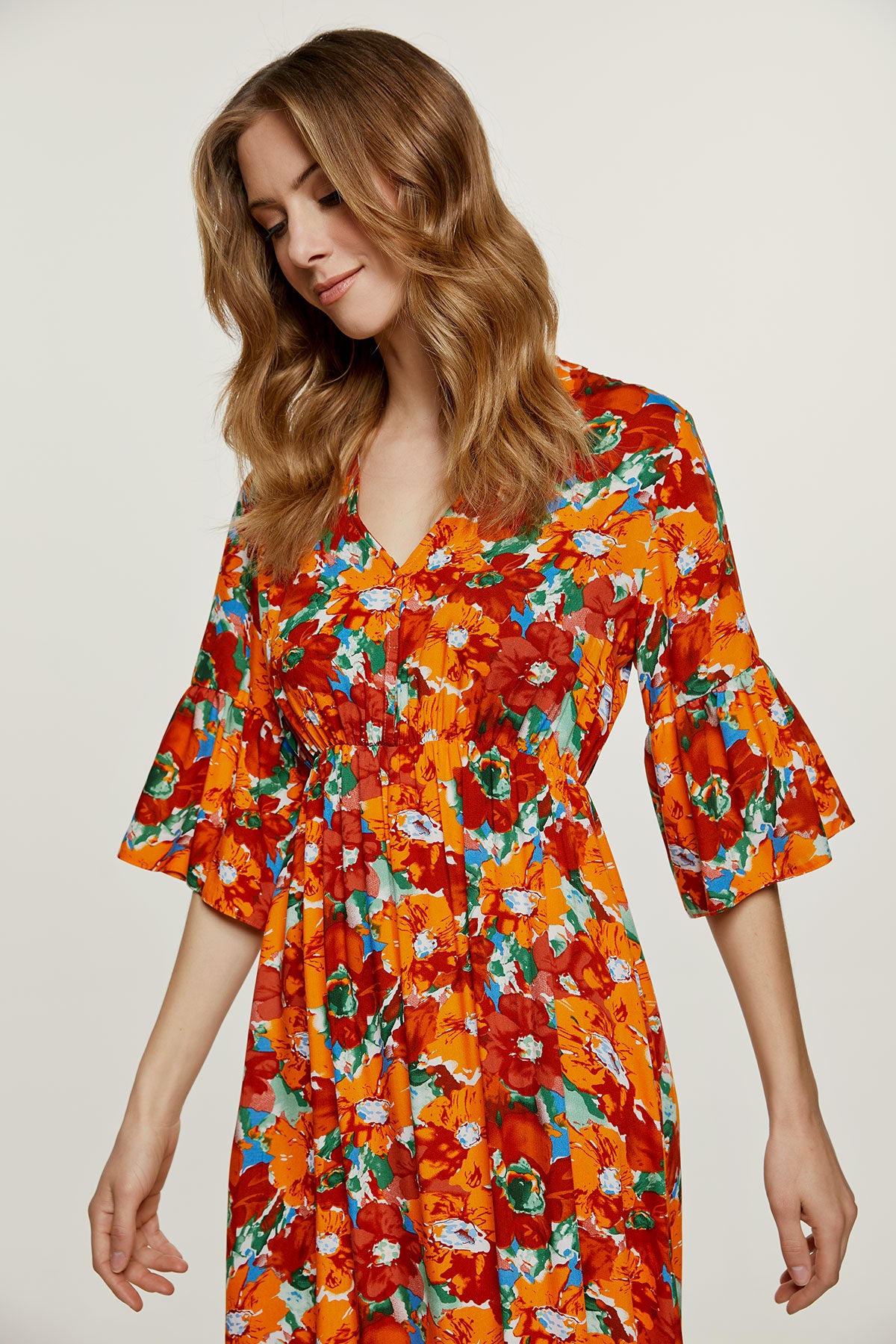 Floral Ruffle Detail Midi Dress