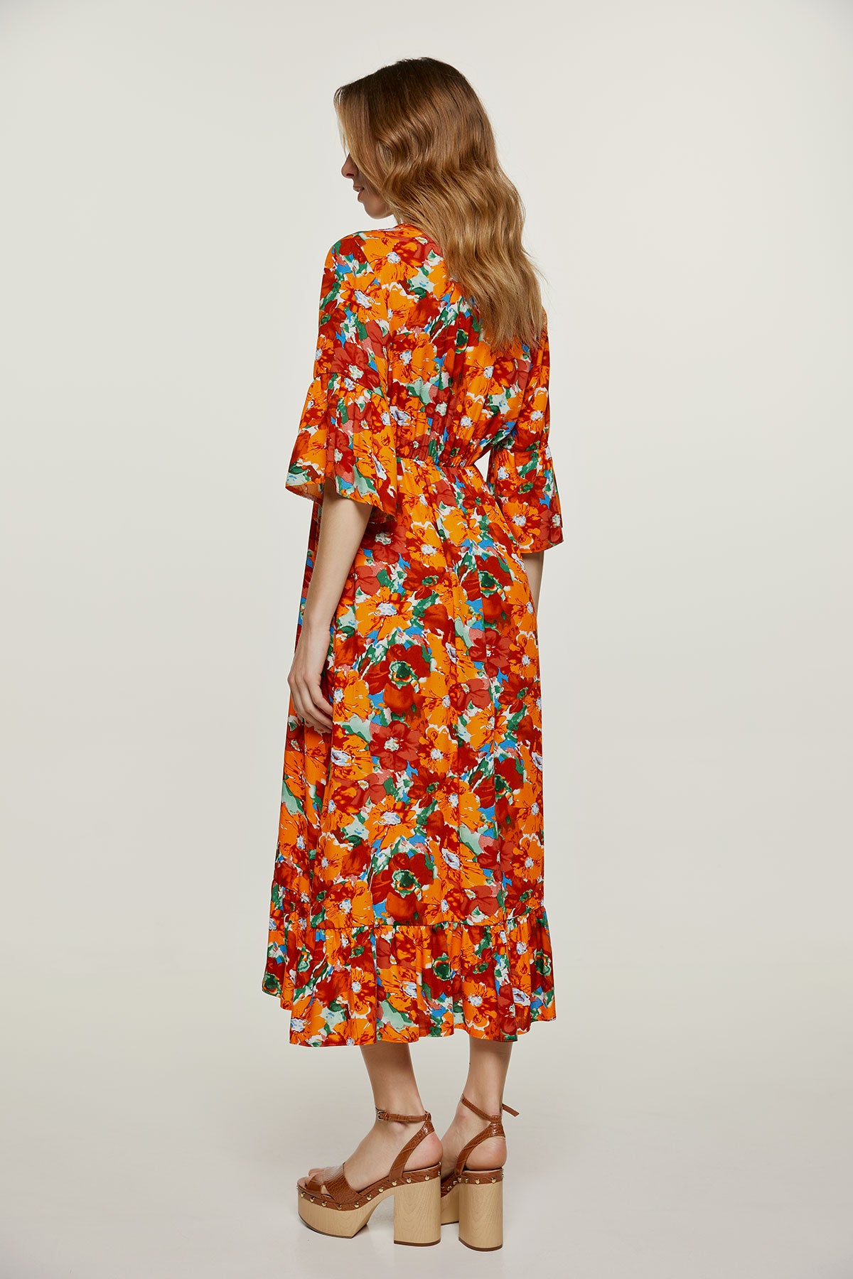 Floral Ruffle Detail Midi Dress