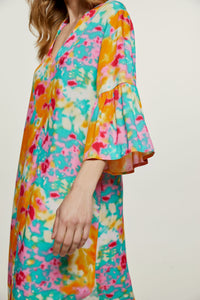 Abstract Floral Kaftan Style Dress
