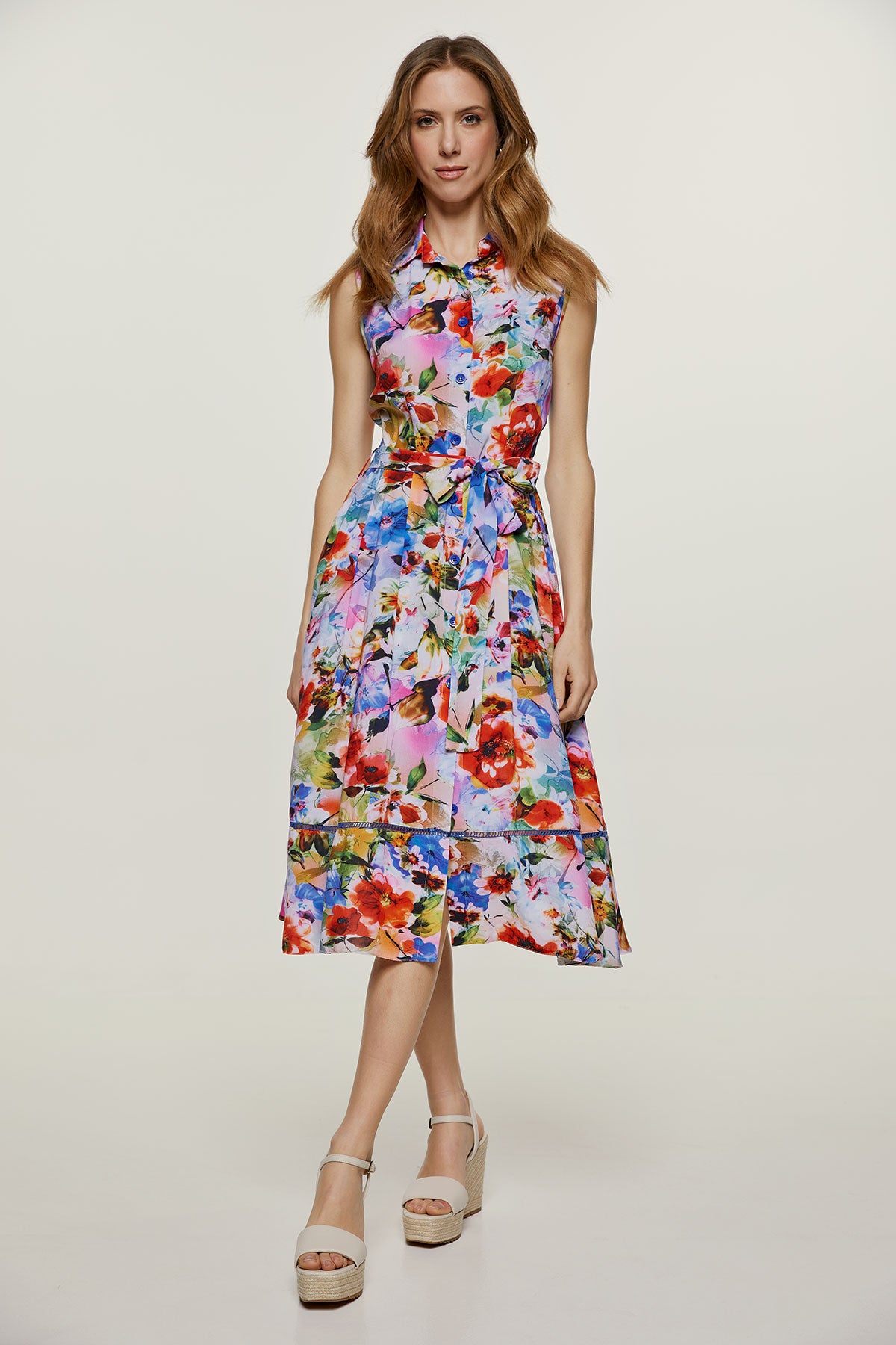 Floral Sleeveless Dress with Belt