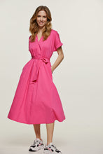 Load image into Gallery viewer, Fuchsia A Line Midi Dress with Belt