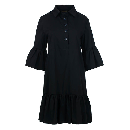 Conquista Φόρεμα Mini Casual Με Γιακά Κοντομάνικο Με Κουμπιά Με Βολάν Μονόχρωμο Μαύρο C221-130-00