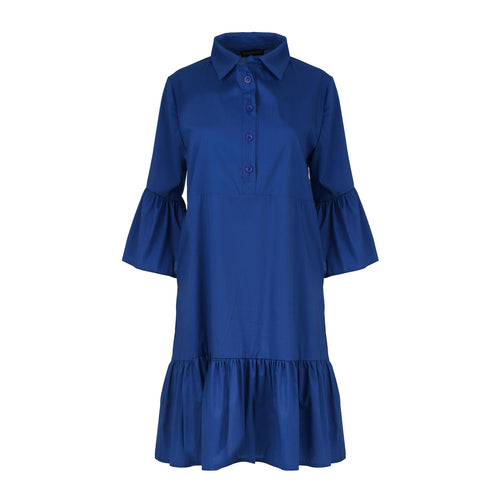 Royal Blue Bell Sleeve Dress with Ruffle Hem