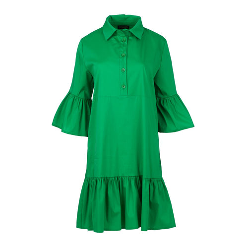 Green Bell Sleeve Dress with Ruffle Hem