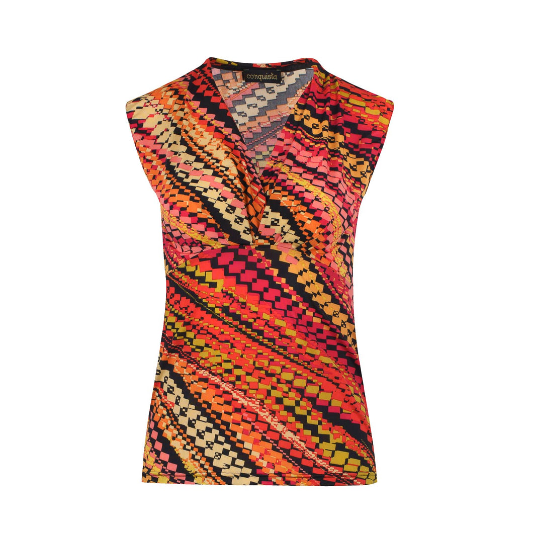 Print Red V Neck Jersey Top