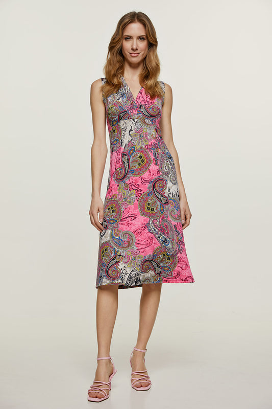Print Fuchsia Jersey Empire Line Dress