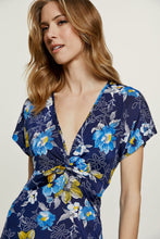 Load image into Gallery viewer, Print Navy Knot Detail Midi Dress