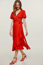 Load image into Gallery viewer, Red Ruffle Detail Wrap Dress