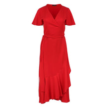 Load image into Gallery viewer, Red Ruffle Detail Wrap Dress