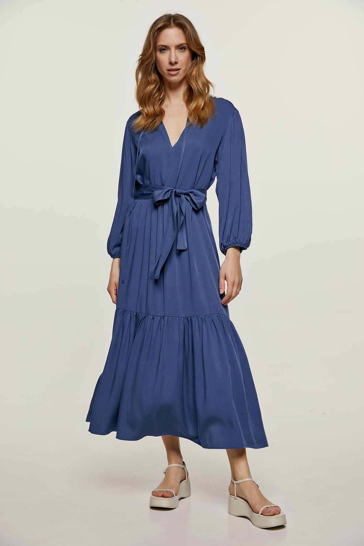 Navy Midi Dress with Ties