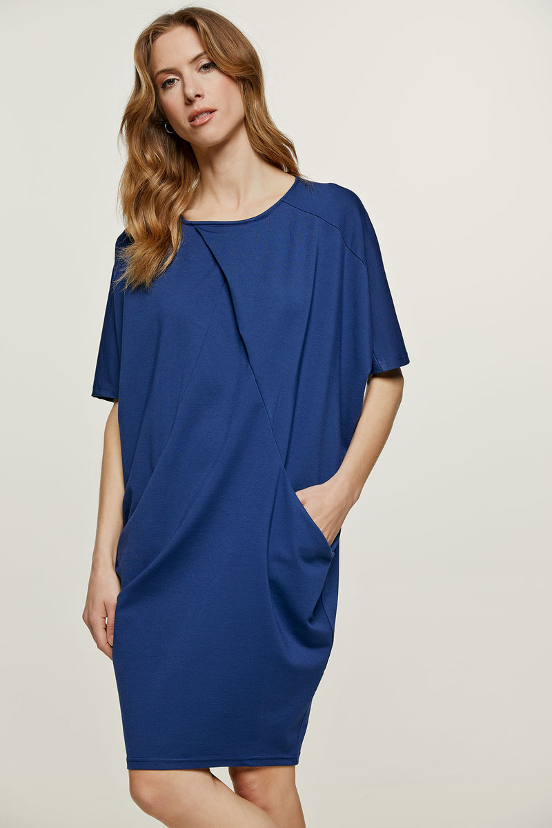 Blue Punto di Roma Batwing Dress – Conquista-Fashion