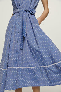 Indigo Polka Dot Button Detail Dress