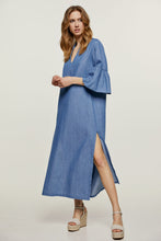 Load image into Gallery viewer, Denim Style Kaftan with Ruffle Detail