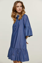 Load image into Gallery viewer, Denim Bell Sleeve Dress with Ruffle Hem