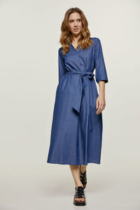 Sky Blue Midi Dress with Belt