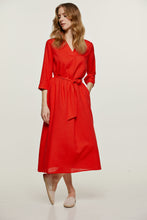 Load image into Gallery viewer, Red Linen Style Midi Dress with Belt