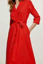 Load image into Gallery viewer, Red Linen Style Midi Dress with Belt