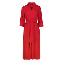 Load image into Gallery viewer, Red Linen Style Midi Dress with Belt