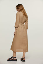 Load image into Gallery viewer, Beige Linen Style Midi Dress with Belt