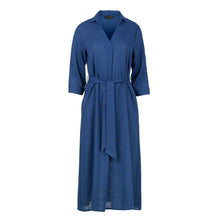 Load image into Gallery viewer, Blue Linen Style Midi Dress with Belt