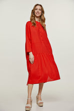 Load image into Gallery viewer, Linen Style Oversized Red Dress with Buttons